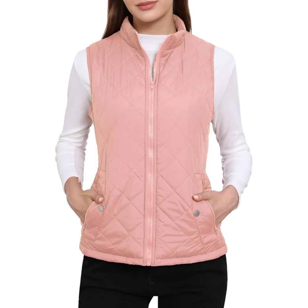 imageAllegra K Womens Puffer Vest Stand Collar Lightweight Gilet Quilted Zip VestDusty Rose