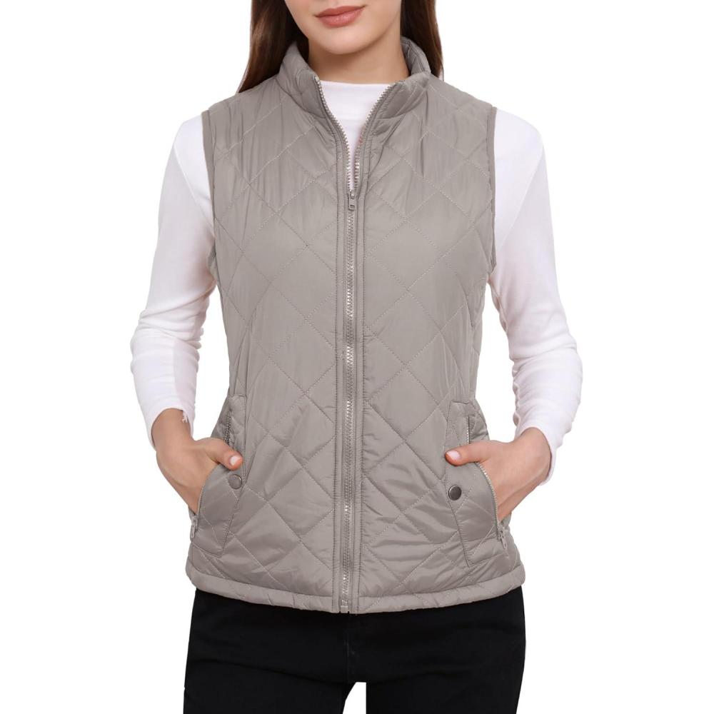 imageAllegra K Womens Puffer Vest Stand Collar Lightweight Gilet Quilted Zip VestGray