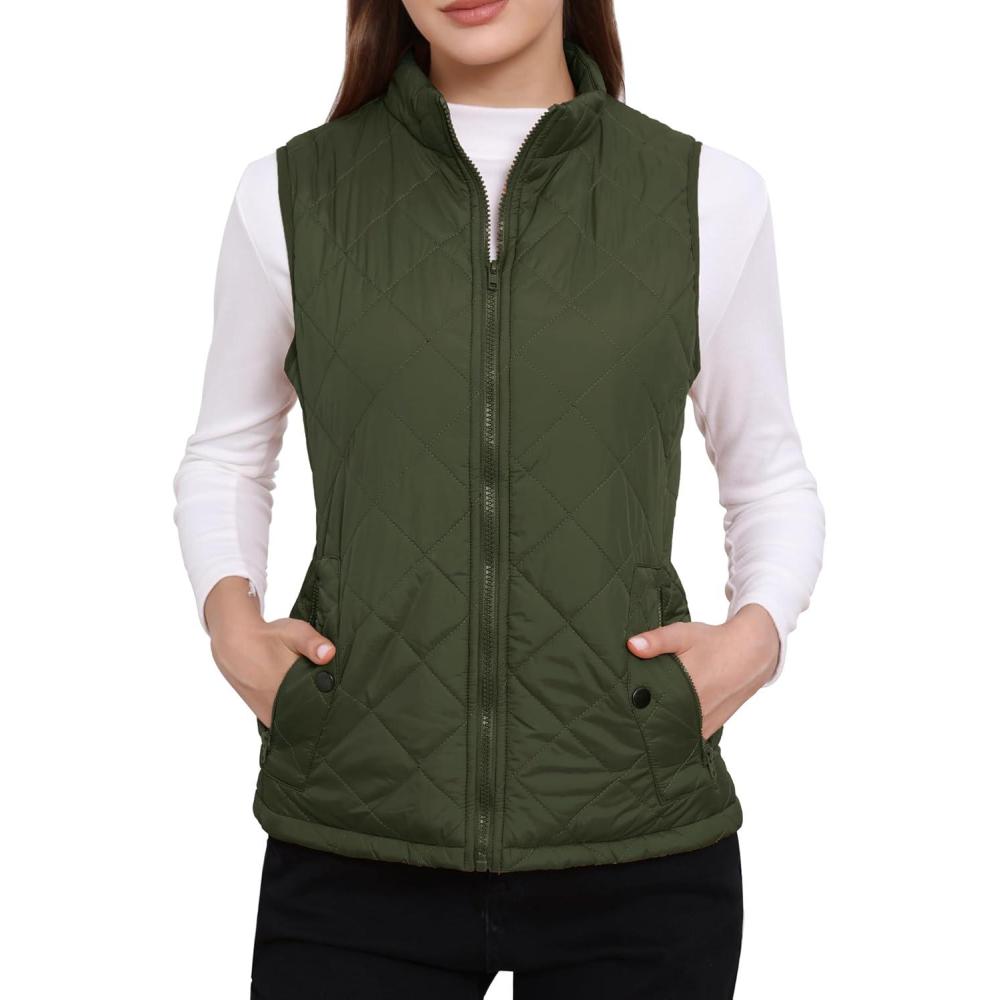 imageAllegra K Womens Puffer Vest Stand Collar Lightweight Gilet Quilted Zip VestGreen