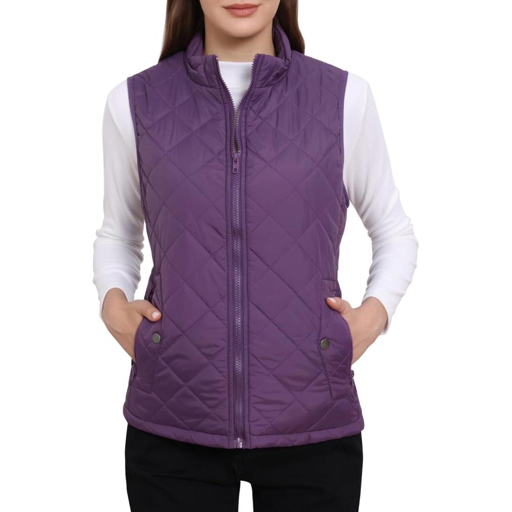 imageAllegra K Womens Puffer Vest Stand Collar Lightweight Gilet Quilted Zip VestPurple
