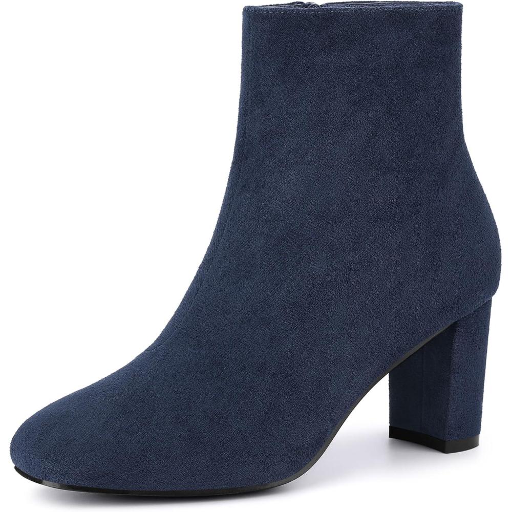 imageAllegra K Womens Side Zip Chunky Heels Ankle BootsNavy Blue