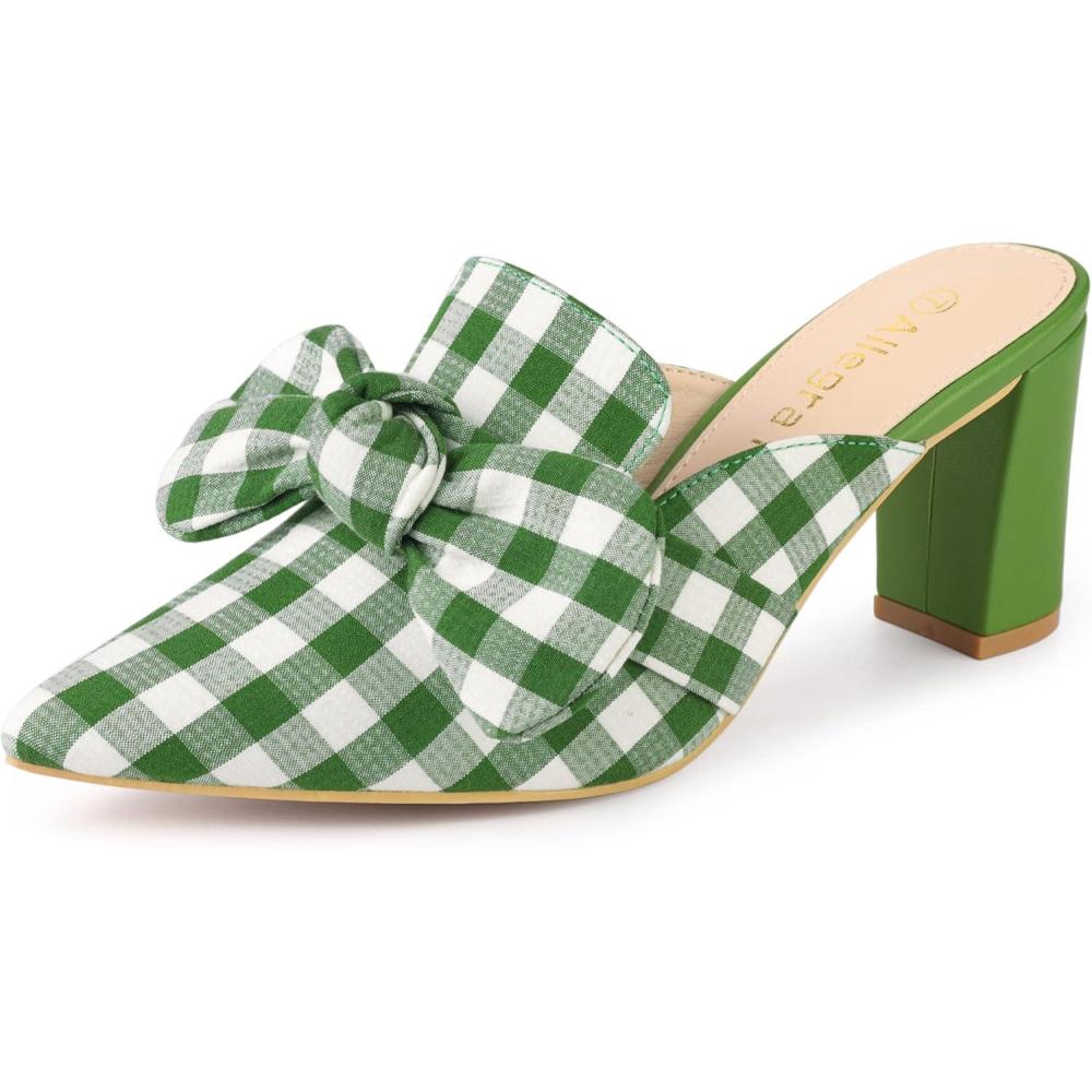 imageAllegra K Womens Stripe Bow Pointed Toe Block Heel Slides MulesGreen