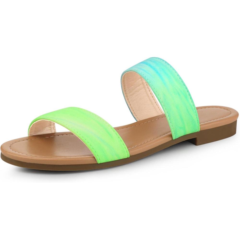 imageAllegra K Womens Tie Dye Open Toe Slides Slippers Slip on Flats Slides SandalsFluorescent Green