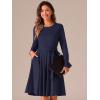 imageAllegra K A Line Dresses for Women 2024 Long Sleeve Tie Waist Pleated Business Casual Dress with PocketsDark Blue
