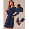imageAllegra K A Line Dresses for Women 2024 Long Sleeve Tie Waist Pleated Business Casual Dress with PocketsDark Blue
