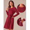 imageAllegra K A Line Dresses for Women 2024 Long Sleeve Tie Waist Pleated Business Casual Dress with PocketsRed