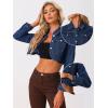 imageAllegra K Denim Jacket for Womens 2025 Casual Collared Long Sleeve Crop Jean JacketsDark Blue