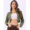 imageAllegra K Denim Jacket for Womens 2025 Casual Collared Long Sleeve Crop Jean JacketsDark Green