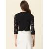 imageAllegra K Lace Shrug for Women 34 Sleeve Open Front Work Office Cropped Sheer Cardigan Formal Bolero JacketsBlack