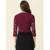 imageAllegra K Lace Shrug for Women 34 Sleeve Open Front Work Office Cropped Sheer Cardigan Formal Bolero JacketsBurgundy