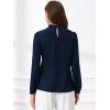 imageAllegra K Long Sleeve Work Tops for Womens Mock Neck Business Casual Blouses ShirtsDark Blue