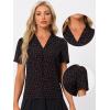 imageAllegra K V Neck Tops for Womens Elegant Casual Cherry Print Notch Lapel Summer Short Sleeve BlouseBlack