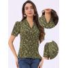 imageAllegra K V Neck Tops for Womens Elegant Casual Cherry Print Notch Lapel Summer Short Sleeve BlouseOlive Green