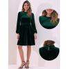 imageAllegra K Velvet Dresses for Womens Smocked Waistline Long Sleeve Wedding Guest DressGreen