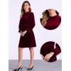 imageAllegra K Velvet Dresses for Womens Smocked Waistline Long Sleeve Wedding Guest DressRed