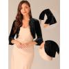 imageAllegra K Velvet Shrug Top for Womens 34 Sleeve Open Front Ruffled Cocktail Party Cropped CardiganBlack