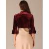 imageAllegra K Velvet Shrug Top for Womens 34 Sleeve Open Front Ruffled Cocktail Party Cropped CardiganBurgundy