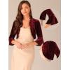 imageAllegra K Velvet Shrug Top for Womens 34 Sleeve Open Front Ruffled Cocktail Party Cropped CardiganBurgundy