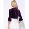 imageAllegra K Velvet Shrug Top for Womens 34 Sleeve Open Front Ruffled Cocktail Party Cropped CardiganDeep Purple