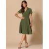 imageAllegra K Vintage Work Dresses for Womens 1950s Flat Collar Short Sleeve Fit and Flare DressArmy Green