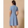 imageAllegra K Vintage Work Dresses for Womens 1950s Flat Collar Short Sleeve Fit and Flare DressBlue Gray