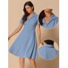 imageAllegra K Vintage Work Dresses for Womens 1950s Flat Collar Short Sleeve Fit and Flare DressBlue Gray