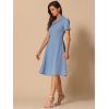 imageAllegra K Vintage Work Dresses for Womens 1950s Flat Collar Short Sleeve Fit and Flare DressBlue Gray