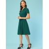 imageAllegra K Vintage Work Dresses for Womens 1950s Flat Collar Short Sleeve Fit and Flare DressDark Green