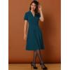imageAllegra K Vintage Work Dresses for Womens 1950s Flat Collar Short Sleeve Fit and Flare DressPeacock Blue