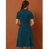 imageAllegra K Vintage Work Dresses for Womens 1950s Flat Collar Short Sleeve Fit and Flare DressPeacock Blue
