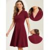 imageAllegra K Vintage Work Dresses for Womens 1950s Flat Collar Short Sleeve Fit and Flare DressWine Red