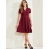 imageAllegra K Vintage Work Dresses for Womens 1950s Flat Collar Short Sleeve Fit and Flare DressWine Red