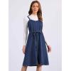 imageAllegra K Women Midi Denim Dress Sleeveless Sweetheart Neck Smocked Cross Back ALine Belted Jean DressesDark Blue
