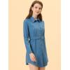 imageAllegra K Womens Belted Roll Up Sleeve Button Up Collared Shirt DressBlue