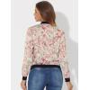 imageAllegra K Womens Bomber Jacket Satin Long Sleeve Zipper Floral Print Casual Fall Coat with Pocket Winter OutwearBeige