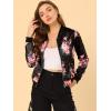 imageAllegra K Womens Bomber Jacket Satin Long Sleeve Zipper Floral Print Casual Fall Coat with Pocket Winter OutwearBlack Pink