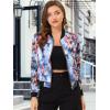 imageAllegra K Womens Bomber Jacket Satin Long Sleeve Zipper Floral Print Casual Fall Coat with Pocket Winter OutwearBlue