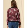 imageAllegra K Womens Bomber Jacket Satin Long Sleeve Zipper Floral Print Casual Fall Coat with Pocket Winter OutwearBurgundy