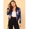 imageAllegra K Womens Bomber Jacket Satin Long Sleeve Zipper Floral Print Casual Fall Coat with Pocket Winter OutwearDark Blue