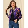 imageAllegra K Womens Bomber Jacket Satin Long Sleeve Zipper Floral Print Casual Fall Coat with Pocket Winter OutwearDeep Purple