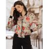 imageAllegra K Womens Bomber Jacket Satin Long Sleeve Zipper Floral Print Casual Fall Coat with Pocket Winter OutwearKhaki