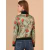 imageAllegra K Womens Bomber Jacket Satin Long Sleeve Zipper Floral Print Casual Fall Coat with Pocket Winter OutwearLight Green