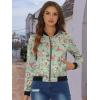 imageAllegra K Womens Bomber Jacket Satin Long Sleeve Zipper Floral Print Casual Fall Coat with Pocket Winter OutwearLight Greens