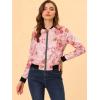 imageAllegra K Womens Bomber Jacket Satin Long Sleeve Zipper Floral Print Casual Fall Coat with Pocket Winter OutwearPink