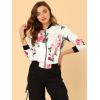 imageAllegra K Womens Bomber Jacket Satin Long Sleeve Zipper Floral Print Casual Fall Coat with Pocket Winter OutwearWhite Pink