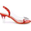 imageAllegra K Womens Clear Slingback Flower Rhinestone Peep Toe Heels SandalsRed