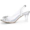 imageAllegra K Womens Clear Slingback Flower Rhinestone Peep Toe Heels SandalsSilver