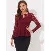 imageAllegra K Womens Dressy Top Formal Wedding Guest Long Sleeve Lace Peplum BlouseBurgundy