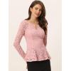 imageAllegra K Womens Dressy Top Formal Wedding Guest Long Sleeve Lace Peplum BlousePink