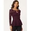 imageAllegra K Womens Dressy Top Formal Wedding Guest Long Sleeve Lace Peplum BlousePurplish Red